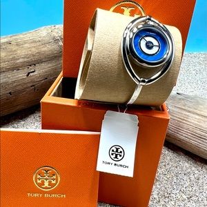 NEW Tory Burch Evil Eye Blue Silver Stainless Steel Small Watch Bracelet TBW5003